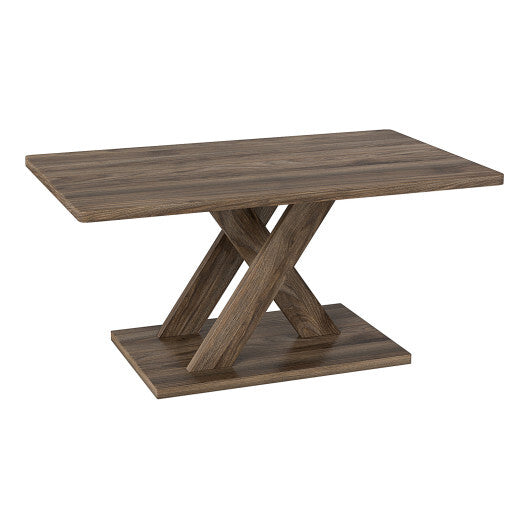 37.5 Inch Rectangular Coffee Table with Stable Base and Rubber Wood Connection for Living Room-Brown LuxuryLifeWay Online Store