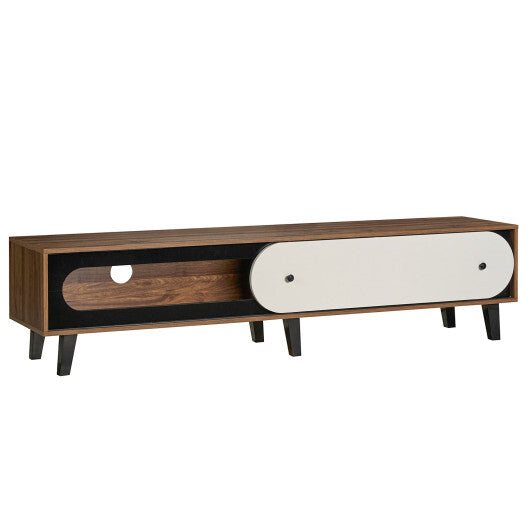TV Stand for 80 Inch TVs Mid Century Modern Entertainment Center with Sliding Door Cabinet-Walnut LuxuryLifeWay Online Store