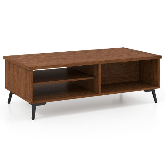2-Tier Mid Century Modern Coffee Table with Storage Shelves Compartments-Walnut LuxuryLifeWay Online Store