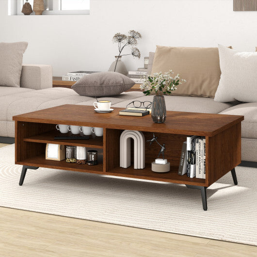 2-Tier Mid Century Modern Coffee Table with Storage Shelves Compartments-Walnut LuxuryLifeWay Online Store