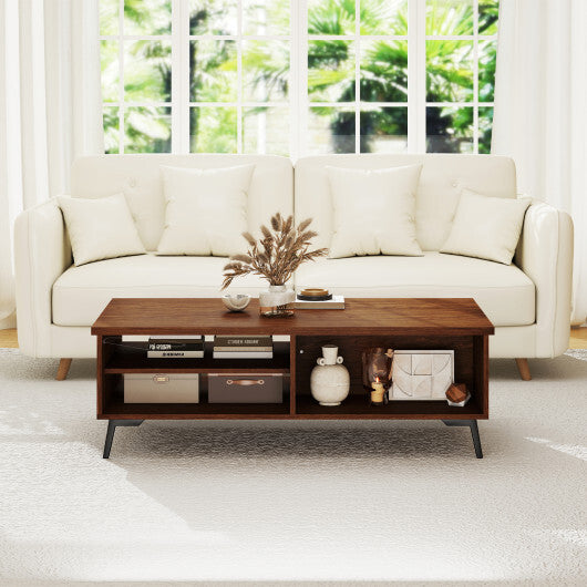 2-Tier Mid Century Modern Coffee Table with Storage Shelves Compartments-Walnut LuxuryLifeWay Online Store