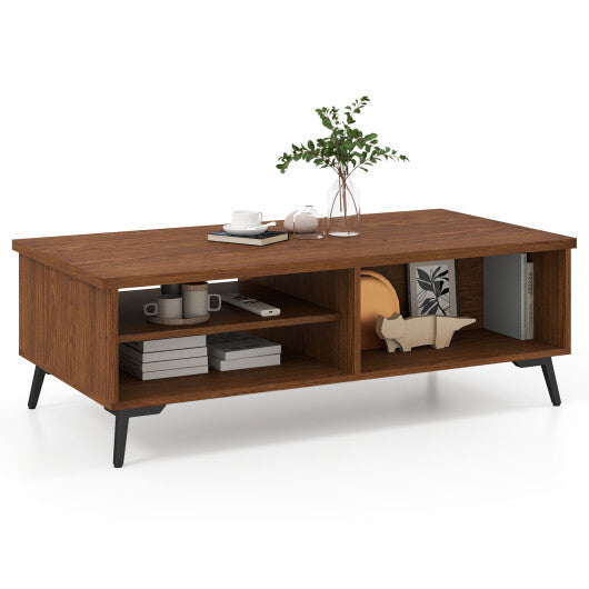 2-Tier Mid Century Modern Coffee Table with Storage Shelves Compartments-Walnut LuxuryLifeWay Online Store