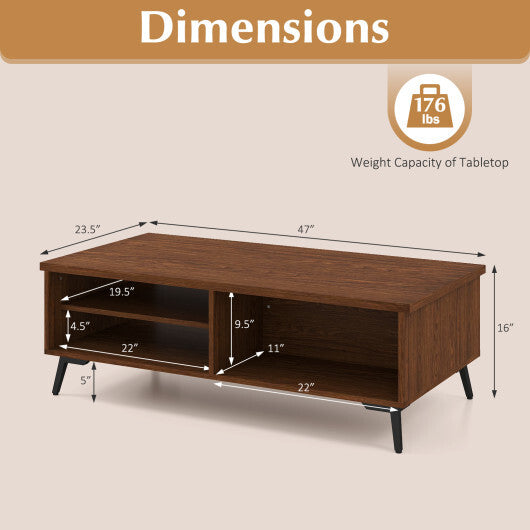 2-Tier Mid Century Modern Coffee Table with Storage Shelves Compartments-Walnut LuxuryLifeWay Online Store