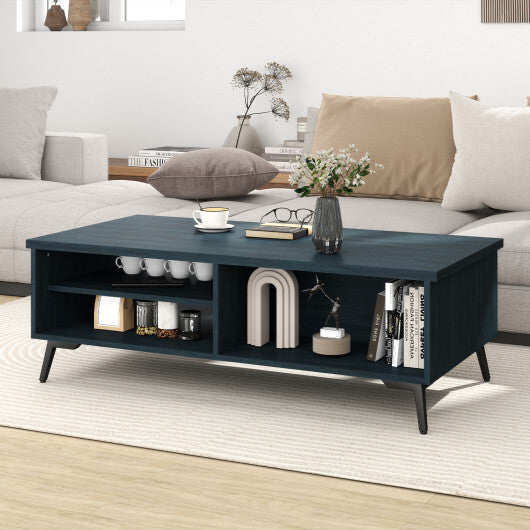 2-Tier Mid Century Modern Coffee Table with Storage Shelves Compartments-Walnut LuxuryLifeWay Online Store