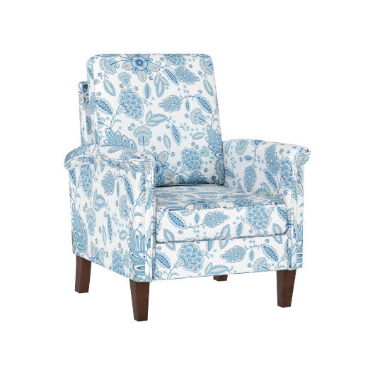 Floral Accent Chair Farmhouse Boho Armchair with Solid Wood Legs and High Back-Blue LuxuryLifeWay Online Store