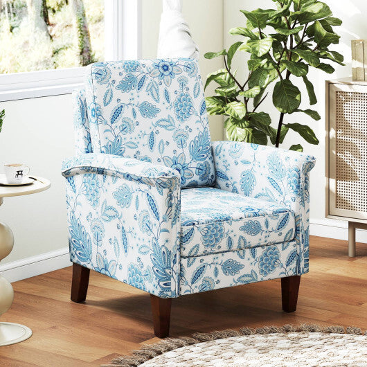 Floral Accent Chair Farmhouse Boho Armchair with Solid Wood Legs and High Back-Blue LuxuryLifeWay Online Store