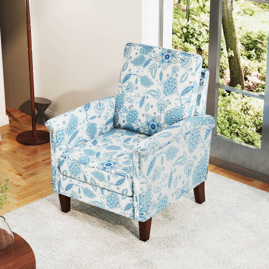 Floral Accent Chair Farmhouse Boho Armchair with Solid Wood Legs and High Back-Blue LuxuryLifeWay Online Store