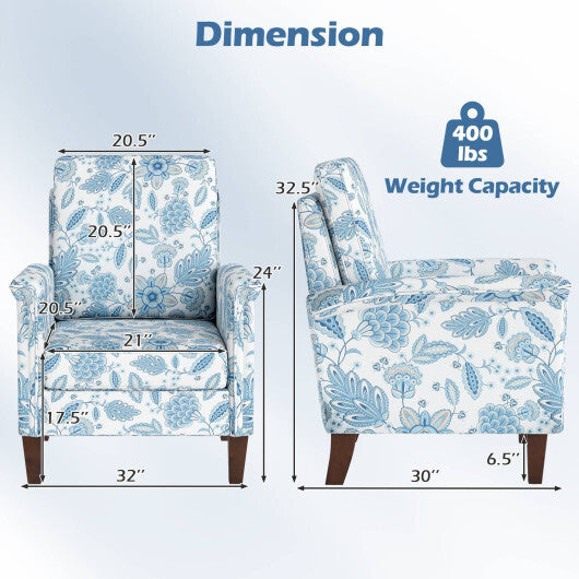 Floral Accent Chair Farmhouse Boho Armchair with Solid Wood Legs and High Back-Blue LuxuryLifeWay Online Store