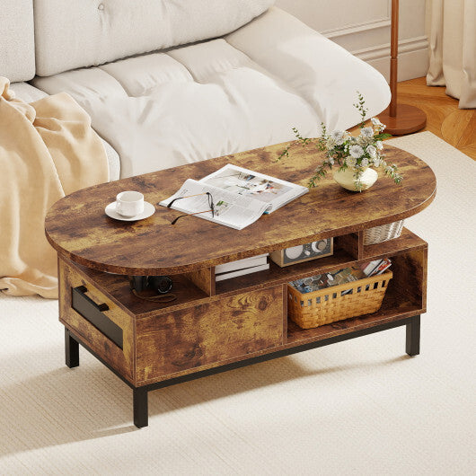 47 Inch Oval Coffee Table with Storage and Open Compartments for Living Room-Rustic Brown LuxuryLifeWay Online Store