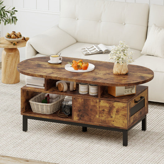 47 Inch Oval Coffee Table with Storage and Open Compartments for Living Room-Rustic Brown LuxuryLifeWay Online Store