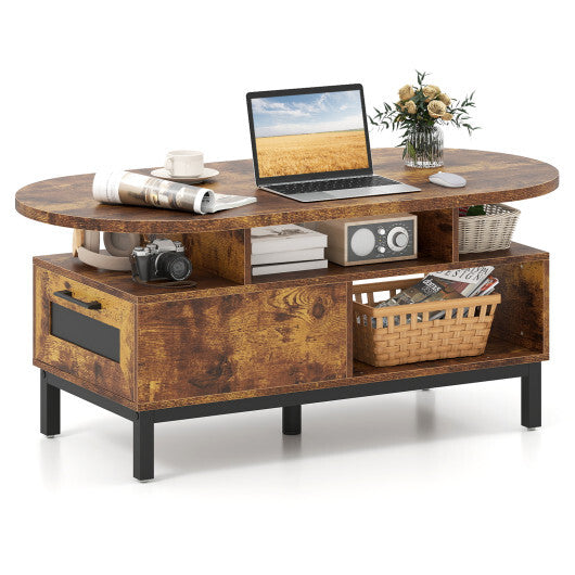 47 Inch Oval Coffee Table with Storage and Open Compartments for Living Room-Rustic Brown LuxuryLifeWay Online Store