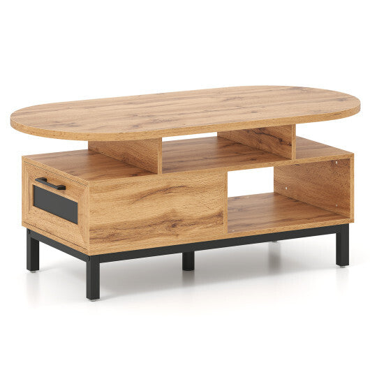 47 Inch Oval Coffee Table with Storage and Open Compartments for Living Room-Rustic Brown LuxuryLifeWay Online Store