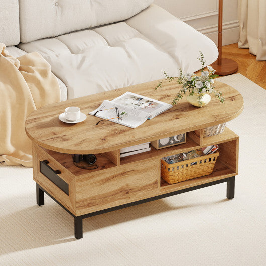 47 Inch Oval Coffee Table with Storage and Open Compartments for Living Room-Rustic Brown LuxuryLifeWay Online Store