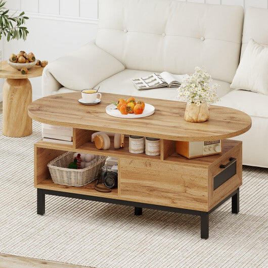 47 Inch Oval Coffee Table with Storage and Open Compartments for Living Room-Rustic Brown LuxuryLifeWay Online Store