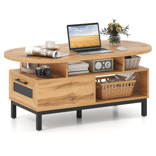 47 Inch Oval Coffee Table with Storage and Open Compartments for Living Room-Rustic Brown LuxuryLifeWay Online Store