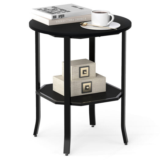 Round Side Table Small End Table with Storage Shelf 2-Tier Nightstand for Small Space-Rustic Brown LuxuryLifeWay Online Store