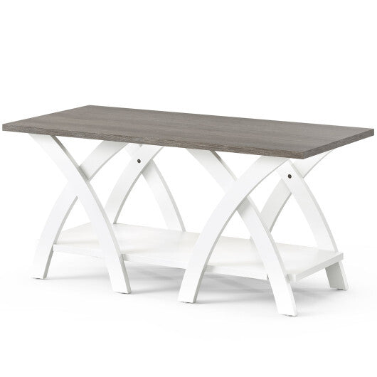 40 Inch Farmhouse Wooden Coffee Table with Storage Shelf with X-shaped Legs-Gray LuxuryLifeWay Online Store
