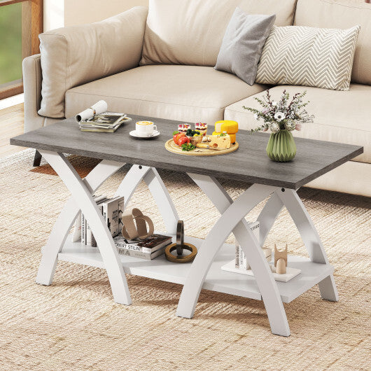 40 Inch Farmhouse Wooden Coffee Table with Storage Shelf with X-shaped Legs-Gray LuxuryLifeWay Online Store