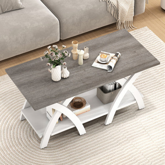 40 Inch Farmhouse Wooden Coffee Table with Storage Shelf with X-shaped Legs-Gray LuxuryLifeWay Online Store