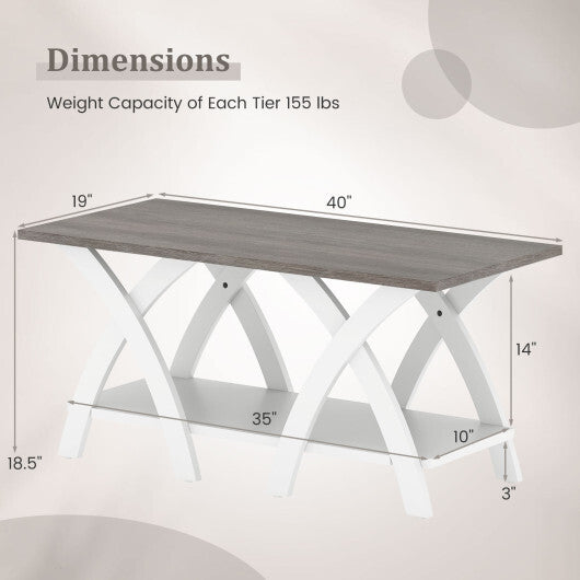 40 Inch Farmhouse Wooden Coffee Table with Storage Shelf with X-shaped Legs-Gray LuxuryLifeWay Online Store
