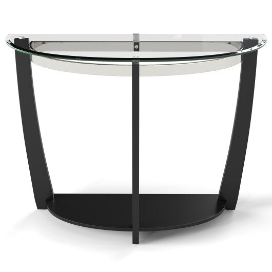 2-tier Tempered Glass Console Table with Clear Glass Top and Open Shelf-Black LuxuryLifeWay Online Store