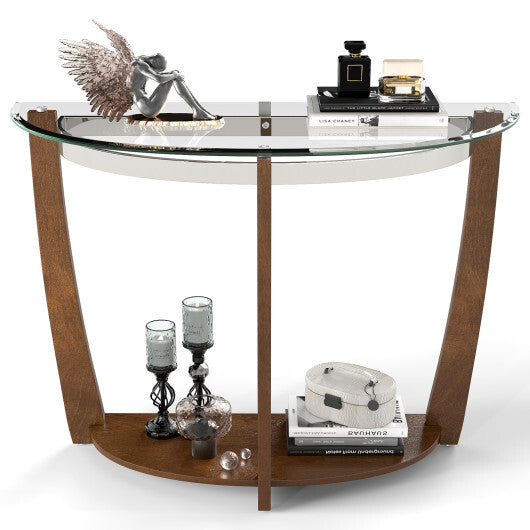 2-tier Tempered Glass Console Table with Clear Glass Top and Open Shelf-Black LuxuryLifeWay Online Store