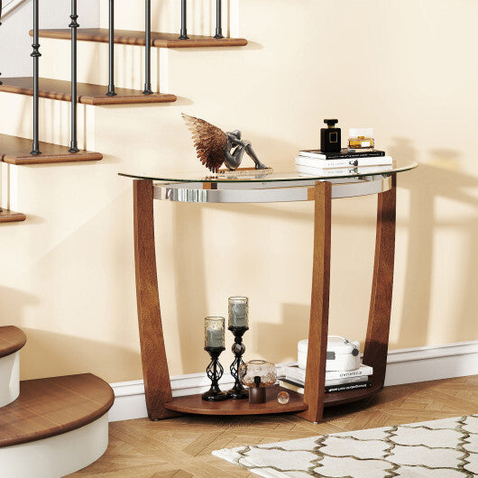 2-tier Tempered Glass Console Table with Clear Glass Top and Open Shelf-Black LuxuryLifeWay Online Store