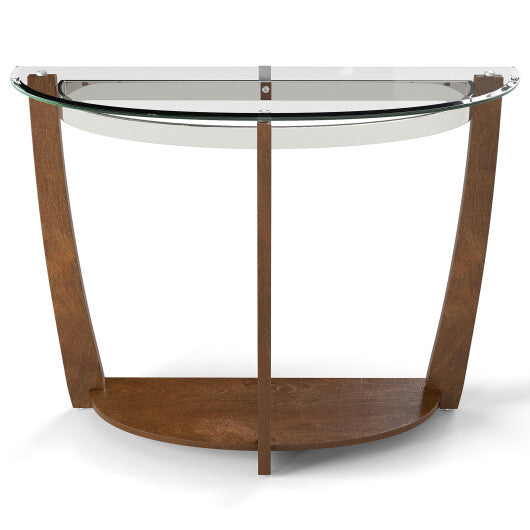 2-tier Tempered Glass Console Table with Clear Glass Top and Open Shelf-Black LuxuryLifeWay Online Store