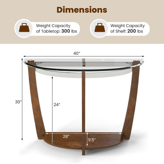 2-tier Tempered Glass Console Table with Clear Glass Top and Open Shelf-Black LuxuryLifeWay Online Store