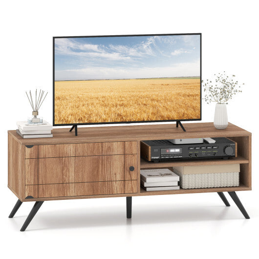 TV Stand for TVs up to 55 Inch Mid Century Modern Entertainment Center with Storage Cabinet-Oak LuxuryLifeWay Online Store