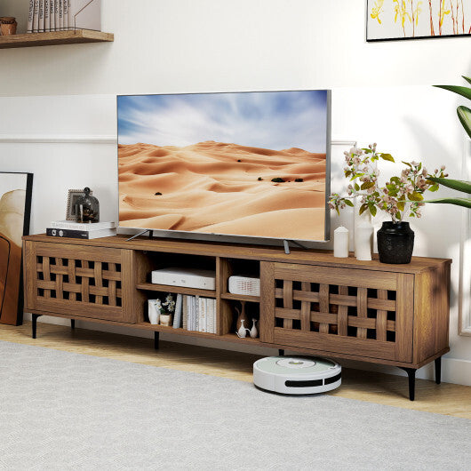 TV Stand for TVs up to 80" with 2 Doors and Storage Cabinets-Walnut LuxuryLifeWay Online Store