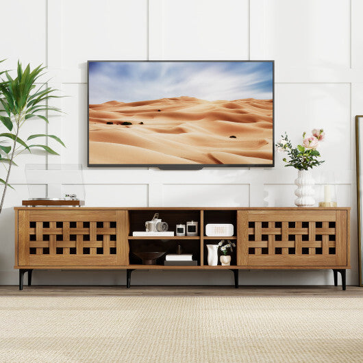 TV Stand for TVs up to 80" with 2 Doors and Storage Cabinets-Walnut LuxuryLifeWay Online Store