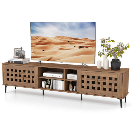 TV Stand for TVs up to 80" with 2 Doors and Storage Cabinets-Walnut LuxuryLifeWay Online Store