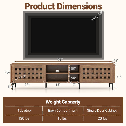 TV Stand for TVs up to 80" with 2 Doors and Storage Cabinets-Walnut LuxuryLifeWay Online Store