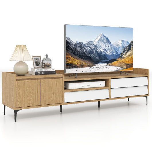 TV Stand for TVs up to 80 Inch Mid Century Modern Entertainment Center with Storage Cabinet-Natural LuxuryLifeWay Online Store