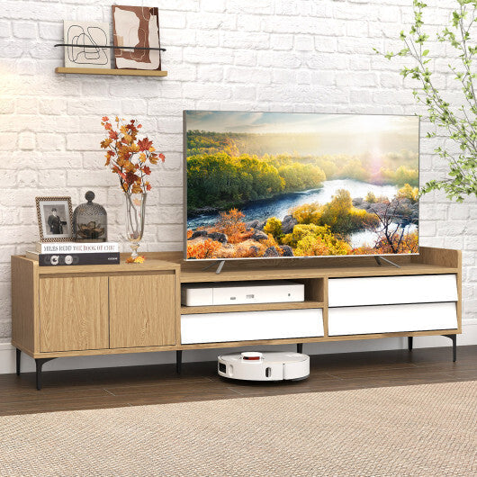 TV Stand for TVs up to 80 Inch Mid Century Modern Entertainment Center with Storage Cabinet-Natural LuxuryLifeWay Online Store