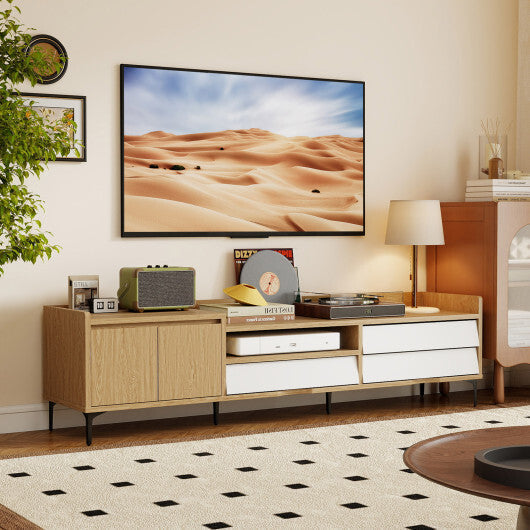 TV Stand for TVs up to 80 Inch Mid Century Modern Entertainment Center with Storage Cabinet-Natural LuxuryLifeWay Online Store
