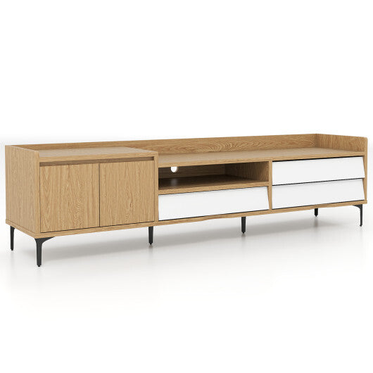 TV Stand for TVs up to 80 Inch Mid Century Modern Entertainment Center with Storage Cabinet-Natural LuxuryLifeWay Online Store
