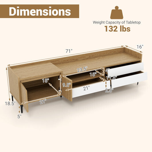 TV Stand for TVs up to 80 Inch Mid Century Modern Entertainment Center with Storage Cabinet-Natural LuxuryLifeWay Online Store