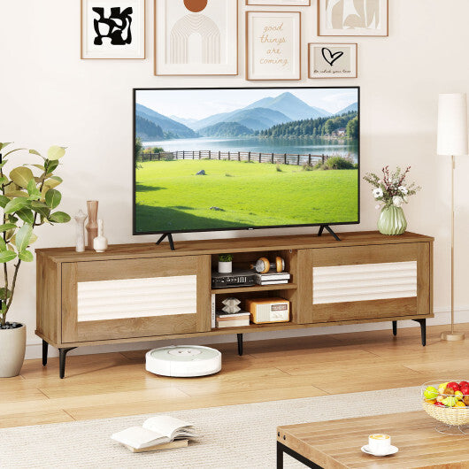 TV Stand for TVs up to 70 Inch Waveform Fluted Entertainment Center-Oak LuxuryLifeWay Online Store