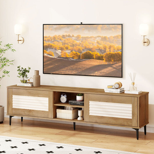TV Stand for TVs up to 70 Inch Waveform Fluted Entertainment Center-Oak LuxuryLifeWay Online Store