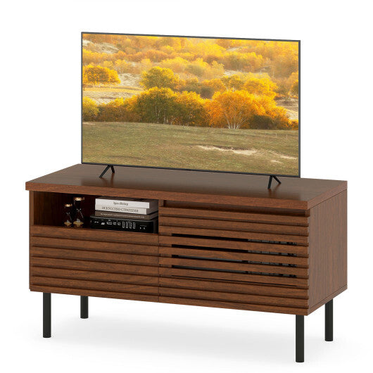 Mid Century Fluted TV Stand for 40 Inch TV Modern Entertainment Center with Open Compartment-Walnut LuxuryLifeWay Online Store