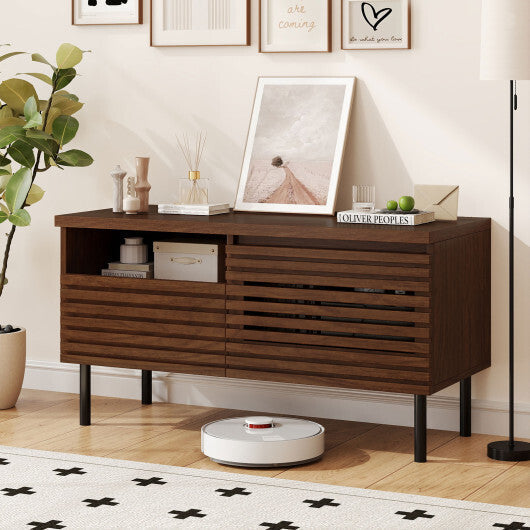 Mid Century Fluted TV Stand for 40 Inch TV Modern Entertainment Center with Open Compartment-Walnut LuxuryLifeWay Online Store