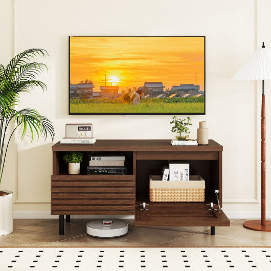 Mid Century Fluted TV Stand for 40 Inch TV Modern Entertainment Center with Open Compartment-Walnut LuxuryLifeWay Online Store