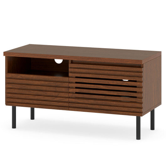 Mid Century Fluted TV Stand for 40 Inch TV Modern Entertainment Center with Open Compartment-Walnut LuxuryLifeWay Online Store
