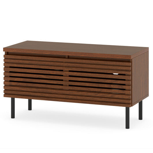 Mid Century Fluted TV Stand for 40" TV with 2 Hidden Compartments and Metal Legs-Walnut LuxuryLifeWay Online Store