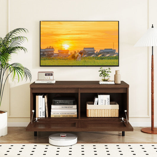 Mid Century Fluted TV Stand for 40" TV with 2 Hidden Compartments and Metal Legs-Walnut LuxuryLifeWay Online Store