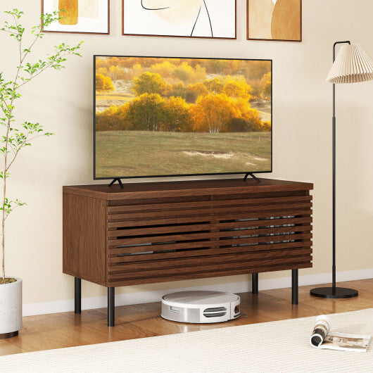 Mid Century Fluted TV Stand for 40" TV with 2 Hidden Compartments and Metal Legs-Walnut LuxuryLifeWay Online Store