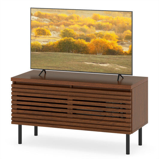 Mid Century Fluted TV Stand for 40" TV with 2 Hidden Compartments and Metal Legs-Walnut LuxuryLifeWay Online Store