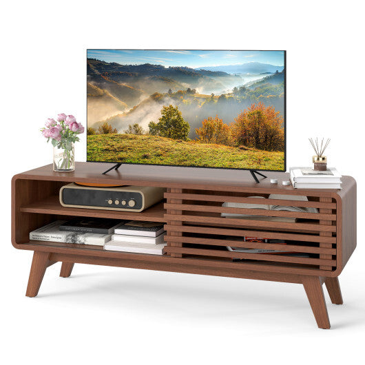TV Stand for TVs up to 55" with Sliding Door and Adjustable Shelves for Living Room-Brown LuxuryLifeWay Online Store